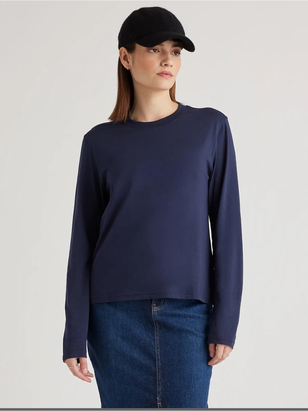 Quince Cotton Modal Relaxed Long Sleeve Tee Navy Size L